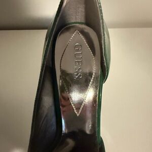GUESS Metallic Silver and Green Heels